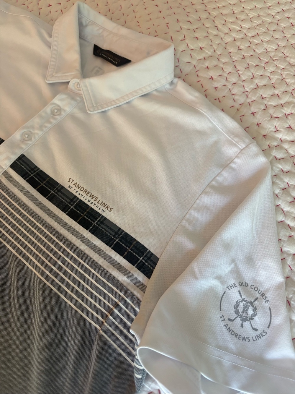 🏌️⛳️Men’s St. Andrews Links-Travis Matthew Perfect Plaid Polo    w/Sleeve Logo